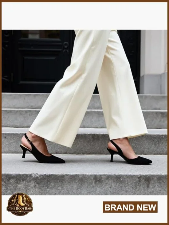 Women's Kitten Heel Slingback Pumps Pointed Toe Wedding Party Dress Shoes - Picture 3 of 7